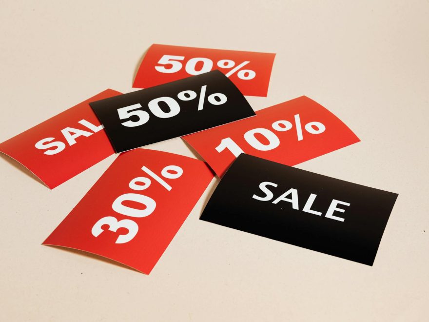 sale cards on beige background